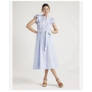 Free Assembly Women's Cotton Ruffle Neck Shirtdress Medium Light Blue White NWT
